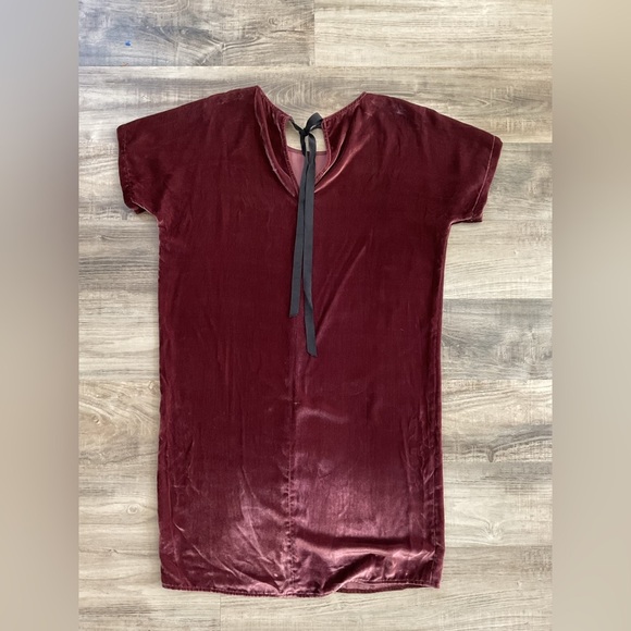 MADEWELL Velvet Bow Back Tee dress Xsmall Burgundy - Picture 5 of 6